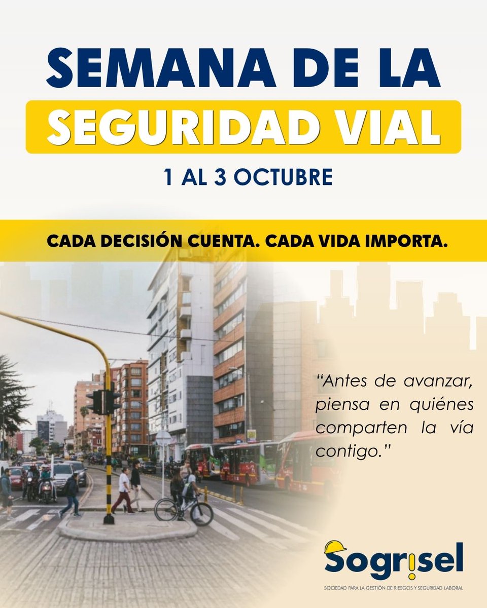SogriselR's tweet photo. 🚦 La seguridad vial también se construye con actitud.

Respetar, anticiparnos y pensar en los demás puede transformar la manera en que compartimos la vía.

Una cultura de prevención empieza con cada uno de nosotros.

#SeguridadVial #CulturaVial #Sogrisel https://t.co/R5pVn8Uomk
