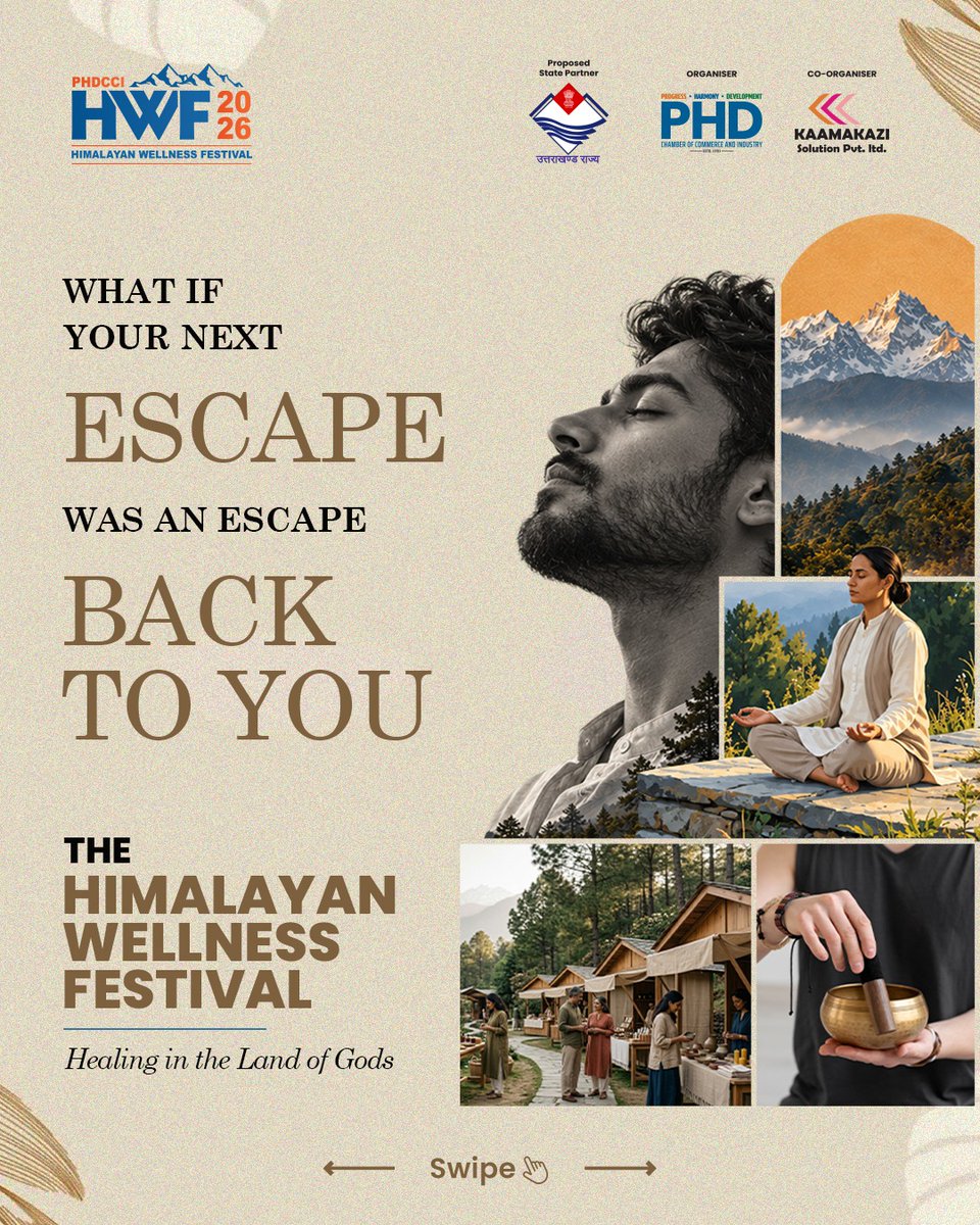HimalayanWell's tweet photo. What if your next escape was an escape back to you?

Book Your Space Today.

📞 For more details: +91 93352 00736
🌐 https://t.co/nLlEWH1d0J

 #HWF2026 #HimalayanWellnessFestival #PHDCCI #WellnessBazaar #YogaAndMeditation #SoundHealing #EnergyHealing #DrumCircle #Uttarakhand https://t.co/kyI6pVtmVQ