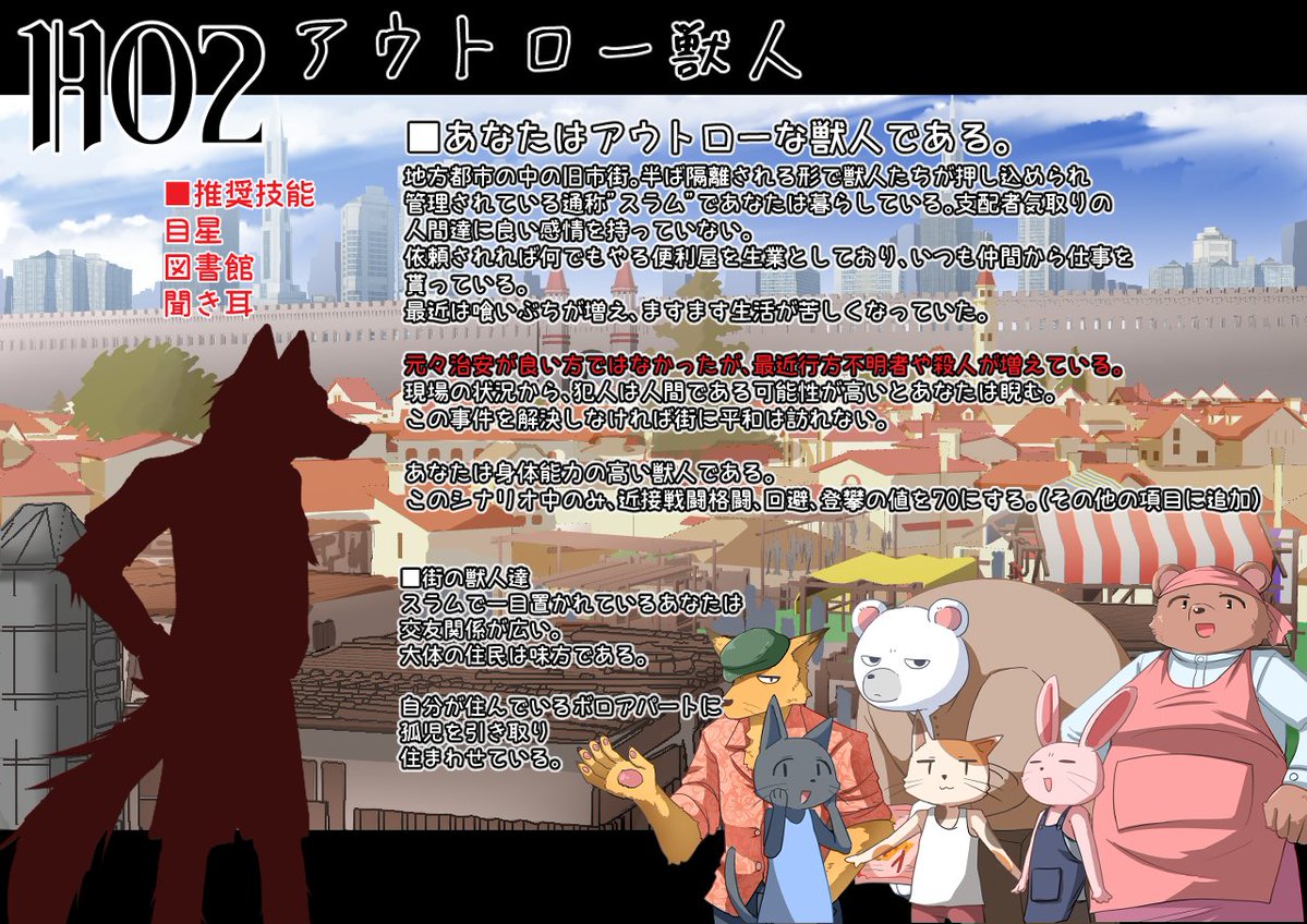 teradateko's tweet photo. #月初めだし自作シナリオ宣伝する
クトゥルフ神話TRPG（7版）
「僕が地上に帰るまでに出来る事を」

獣人×エリート軍人のバディ物です。
テスプしたらこれはエモシだって言われました！
なんか獣人がいっぱい出てきたりします！

KP依頼歓迎です💪
https://t.co/JVvLrieEM1 https://t.co/9kWfEnSpTQ