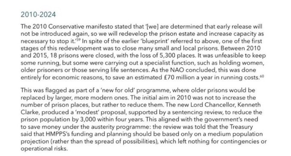 Number10cat's tweet photo. @NJ_Timothy Cat check: As Dame Owers independent review made clear, the current crisis was caused by the Tory government closing 18 prisons and reducing prison places during their 14 years in office. Timothy worked as a special advisor to Theresa May during this period. https://t.co/FR5TwKwCPZ