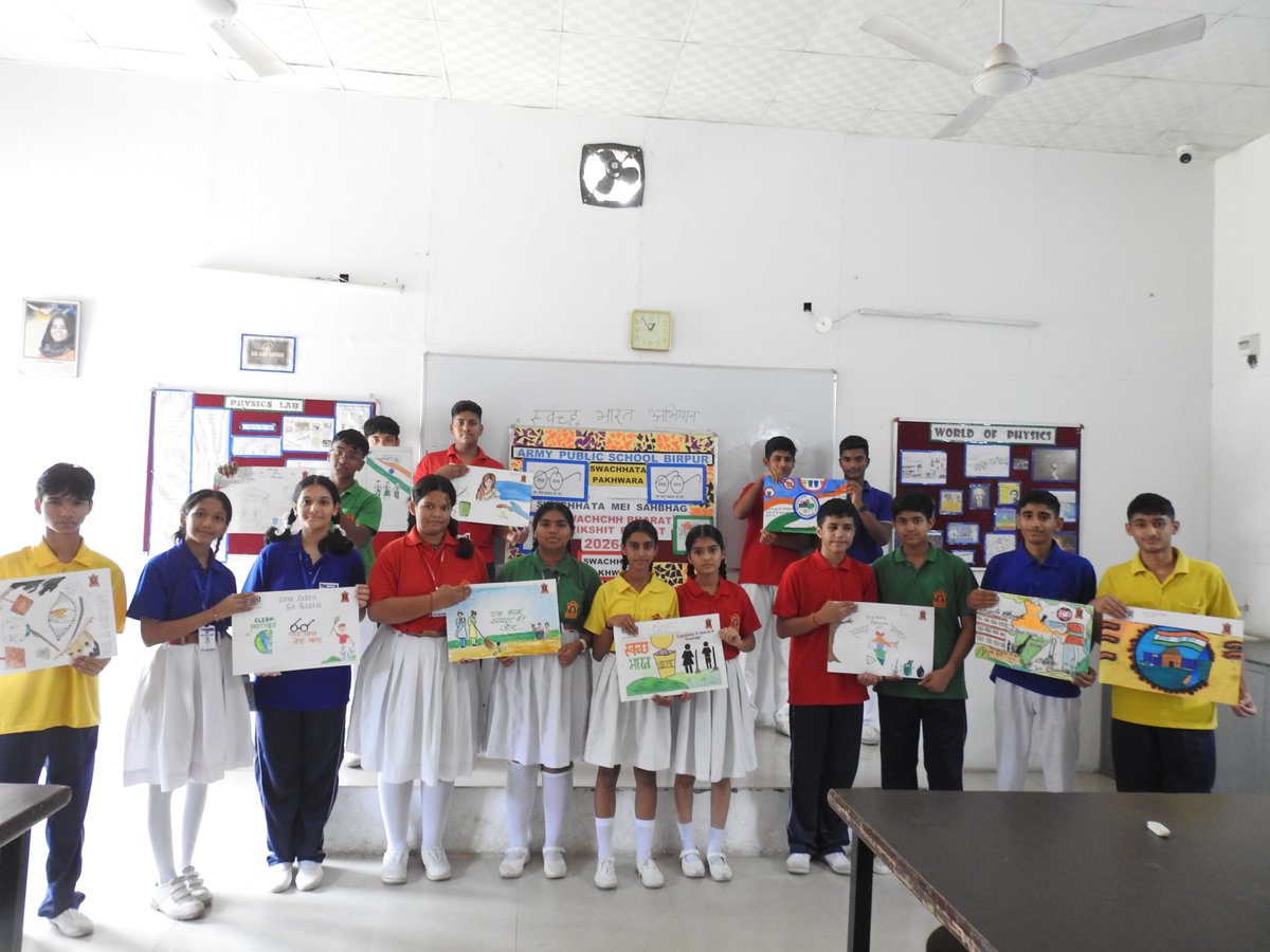 Apsbirpur's tweet photo. Army Public School Birpur led the charge towards a cleaner India with a cleanliness drive at Tapkeshwar Temple, school Shramdaan, a creative Swachh Bharat poster competition, and a united Swachhata Pledge during assembly! 🇮🇳💪

#APSBirpur #SwachhBharat #SwachhataHiSeva #Shramdaan #CleanIndia