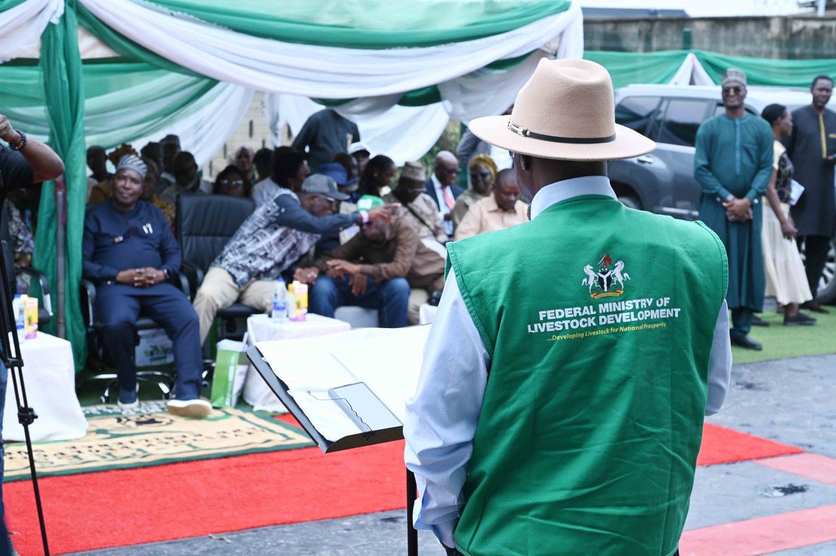 lagosagric1's tweet photo. The Minister of Livestock Development, Hon. Idi Mukhtar Maiha, alongside the Special Adviser to the Governor on Agriculture and Food Systems, Dr. Oluwarotimi Fashola, and the P/S, Mr. @auduef , at the  Livestock Productivity and Resilience Support Project (L-PRES) ... https://t.co/OVKn3xPq30
