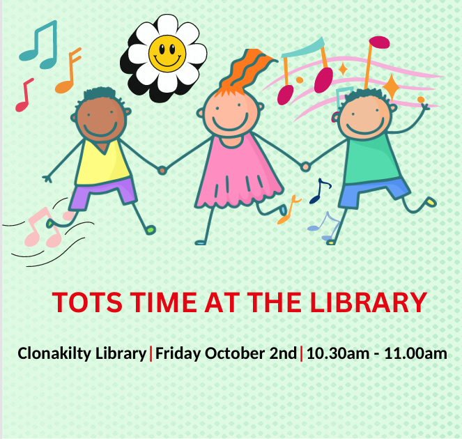 corkcolibrary's tweet photo. Join our Tots Time tomorrow 2nd October at 10:30am in Clonakilty Library for some singing and dancing with Rachel! 🙂

#familytimeatyourlibrary #yourlocallibrary
@IloveClonakilty https://t.co/AB8HYyph8u