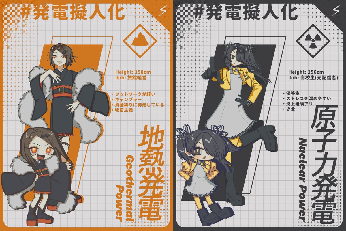 Mint_Mehane's tweet photo. 発電擬人化　まとめ
CSだと隠れちゃってる部分も頑張ったので見て〜⚡️ https://t.co/71A9SKlimJ