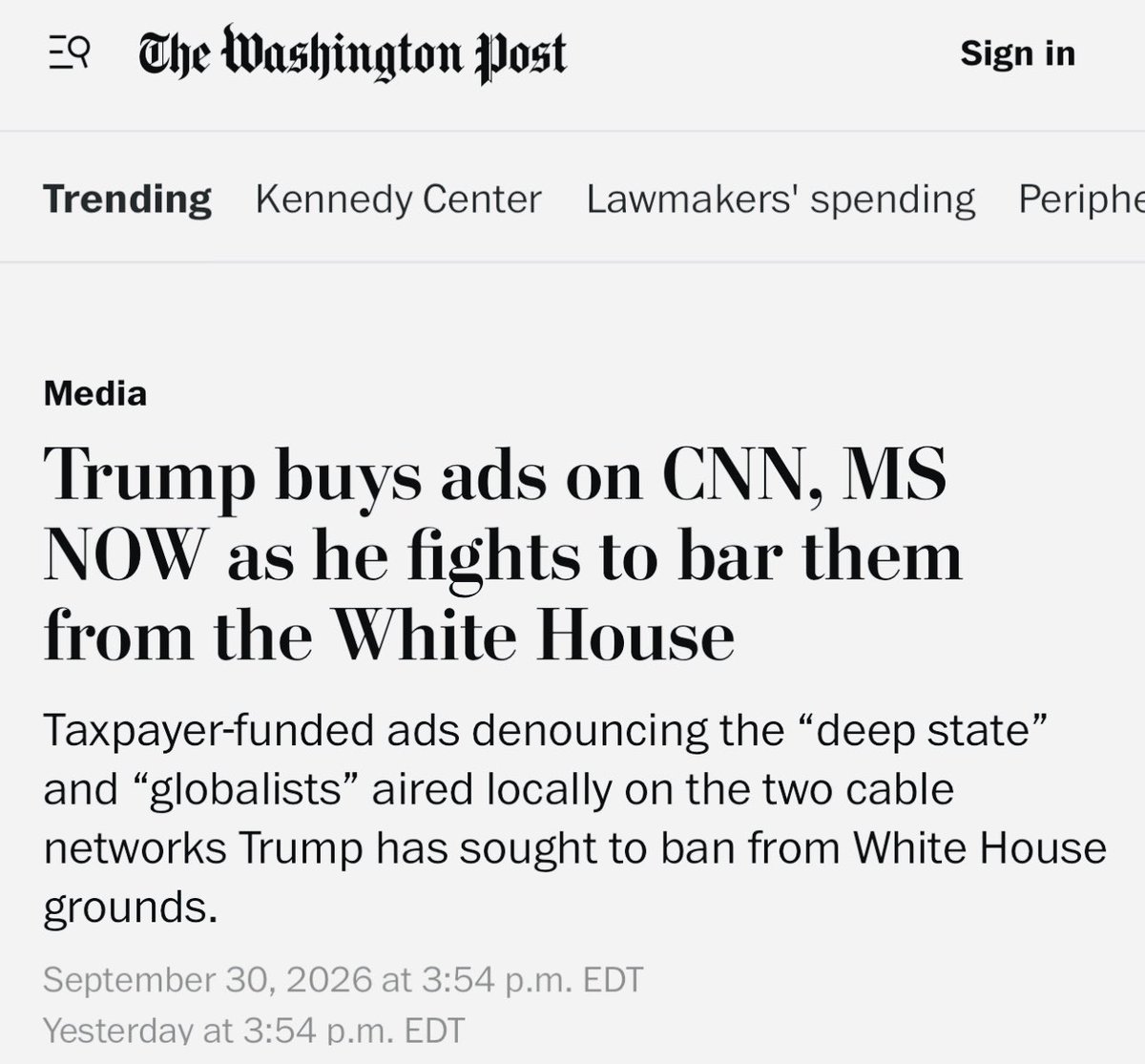 RonFilipkowski's tweet photo. CNN and MS NOW are complicit in Trump’s illegal scheme to steal taxpayer money for political ads. Why are they accepting stolen money to run illegal ads? https://t.co/Fr7vfH9n18