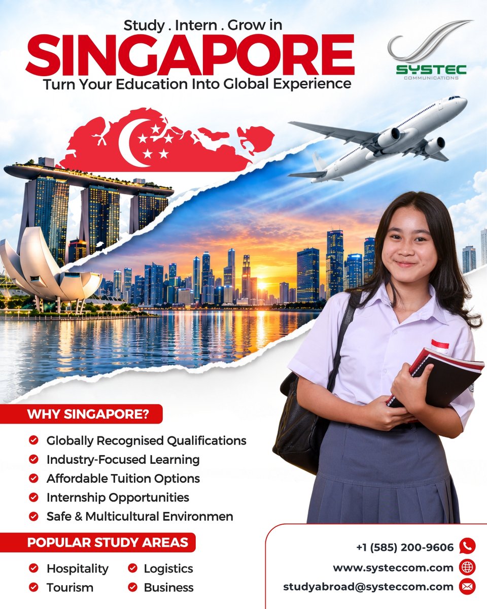 Systeccom's tweet photo. Start Your Singapore Journey with Systeccom!

📩 studyabroad@systeccom.com
🌐 https://t.co/m3ZcdWRCMD
📞 +1 (585) 200-9606

#StudyInSingapore #SingaporeEducation #StudyAbroad #StudyOverseas #InternationalStudents #SingaporeStudent #StudyAbroadConsultant #StudentVisa #Systeccom https://t.co/gQ5O2xxlAK