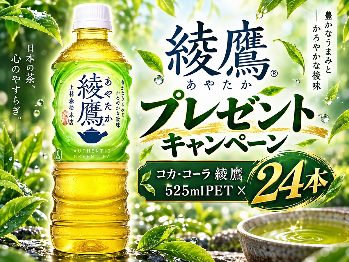 JPGREEN_JP's tweet photo. ◤第669弾◢
💚GREEN💚#プレゼントキャンペーン  🎊
⌛️〆切まであと2日　ご応募お忘れなく🙌

コカ・コーラ 綾鷹 525mlPET×2⃣4⃣本🌿🥃
🙌抽選で5名様に #プレゼント 🎁

⬇️応募⬇️
🙇‍♀️本アカウントを #フォロー
🔄この投稿を #RT

#お茶　
#懸賞 
#拡散希望RT 
#その場で当たる　
#キャンペーン実施中 https://t.co/ZANJOsRDv1