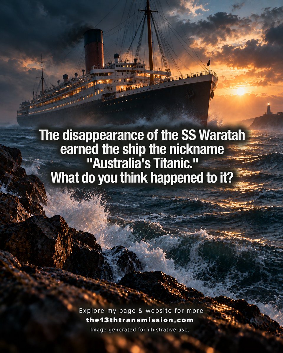13thXmission's tweet photo. The disappearance of the SS Waratah earned the ship the nickname "Australia's Titanic." What do you think happened to it?

Please note, image generated for illustrative use

@13thXmission  #The13thTransmissionQuestion #SSWaratah https://t.co/yX9ulI4FsX