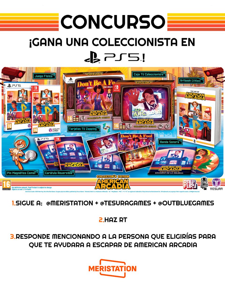 MeriStation's tweet photo. 🔴 ¡Nuevo concurso! 🔴

🎁 Regalamos una fantástica edición coleccionista de American Arcadia de @outbluegames en colaboración con @tesuragames

⬇️ Sigue a las tres cuentas y participa así ⬇️ https://t.co/FurD92ltg2