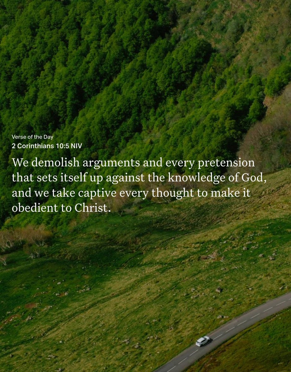 LizaChristian47's tweet photo. We demolish arguments and every pretension that sets itself up against the knowledge of God, and we take captive every thought to make it obedient to Christ.
~ 2 Corinthians 10:5 NIV (YouVersion Bible App) https://t.co/Aw6J2lt5Jc