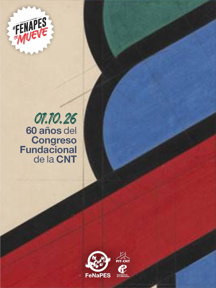 FenapesUruguay's tweet photo. 01.10.26
60 años del Congreso Fundacional de la CNT.
📢Nos vemos hoy a las 17:00 en el @PITCNT1.
#FenapesSeMueve
#Lista11 https://t.co/55UtzyqByO