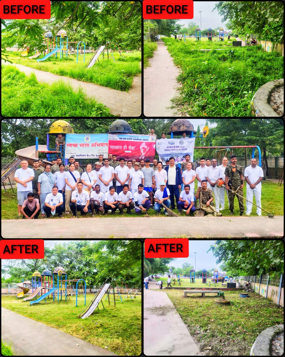 186bn's tweet photo. Swachhata Hi Seva 2026.
186 Bn CRPF conducted (Ek Din, Ek Ghanta, Ek Saath) cleanliness drive at Children’s Park, Namsai, in collaboration with UD Dept.Namsai, reaffirming its commitment to a clean, green &amp; healthy environment @SwachhBharatGov @MoHUA_India @MoJSDDWS @swachhbharat https://t.co/2aK0b0xrBo