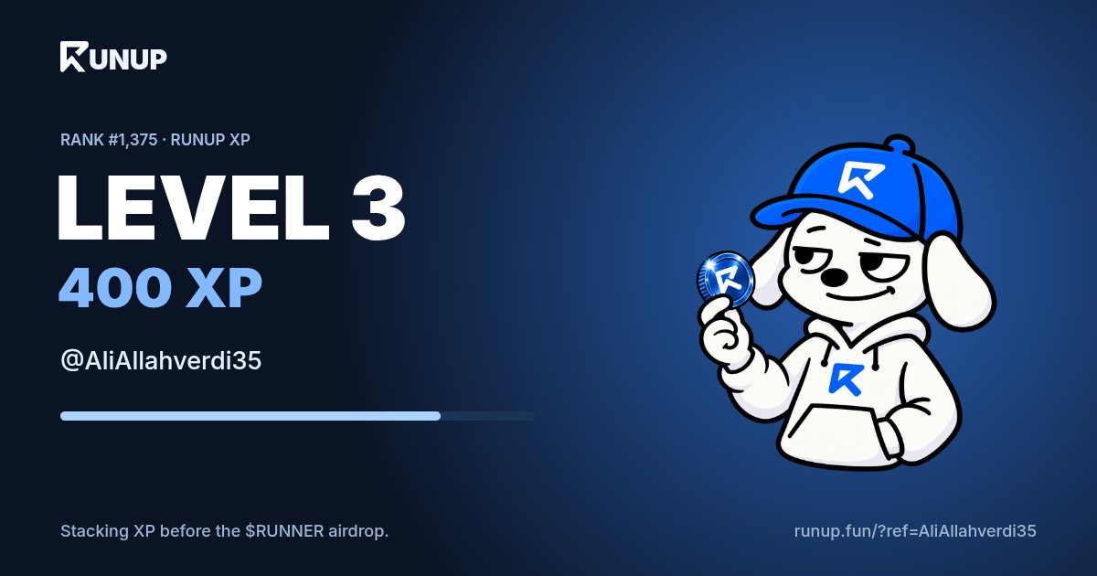 AliAllahverdi35's tweet photo. I'm Level 3 on @runupdotfun with 400 XP.
5% of $RUNNER is reserved for an airdrop. Your move ↗
https://t.co/RRRYz3PJMc https://t.co/LIVqKiPqSa