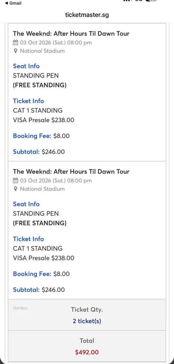 KICKSNSTITntk's tweet photo. WANT TO SELL  THE WEEKND — SINGAPORE
2 OCT | 2 X Standing Ticket 

💵 S$200 (originally S$246) or RM1.4k

Pls buy my ticket, I cant go bcs of work

#TheWeeknd #TheWeekndSingapore #WTS #Singapore https://t.co/ogalxEl1zB