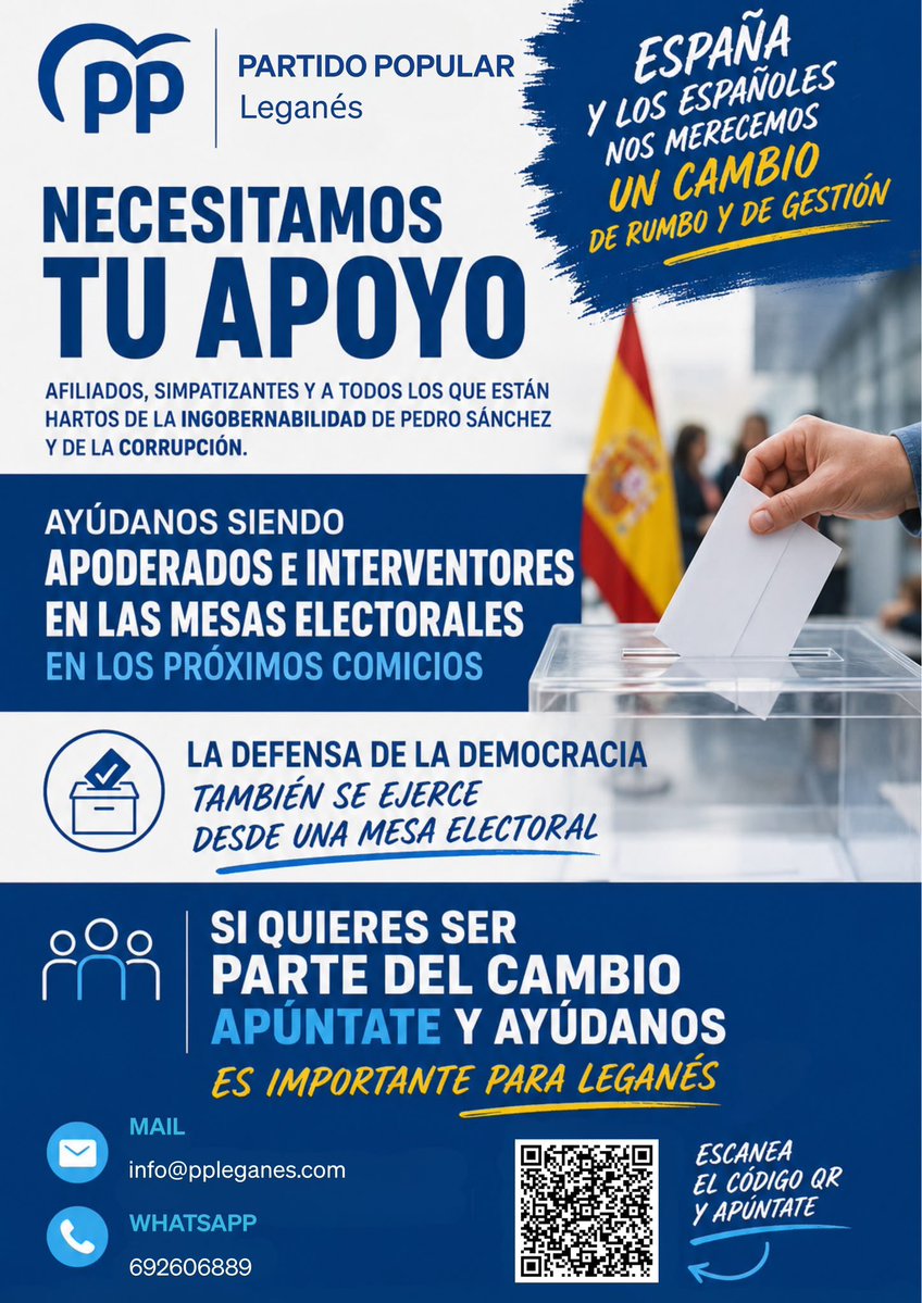 ppleganes's tweet photo. 🙋🏽Te gustaría que @marecuencopp consiguiese la mayoría absoluta en #Leganés?
🙋🏻‍♀️ Que @IdiazAyuso vuelva a arrasar en la @ComunidadMadrid?
🙋🏻‍♂️ECHAR a Pedro Sánchez? 

🗳️ PARTICIPA DIRECTAMENTE. SÉ PROTAGONISTA 🙌

ℹ️NFO ⬇️ https://t.co/WnXUYKqo1X