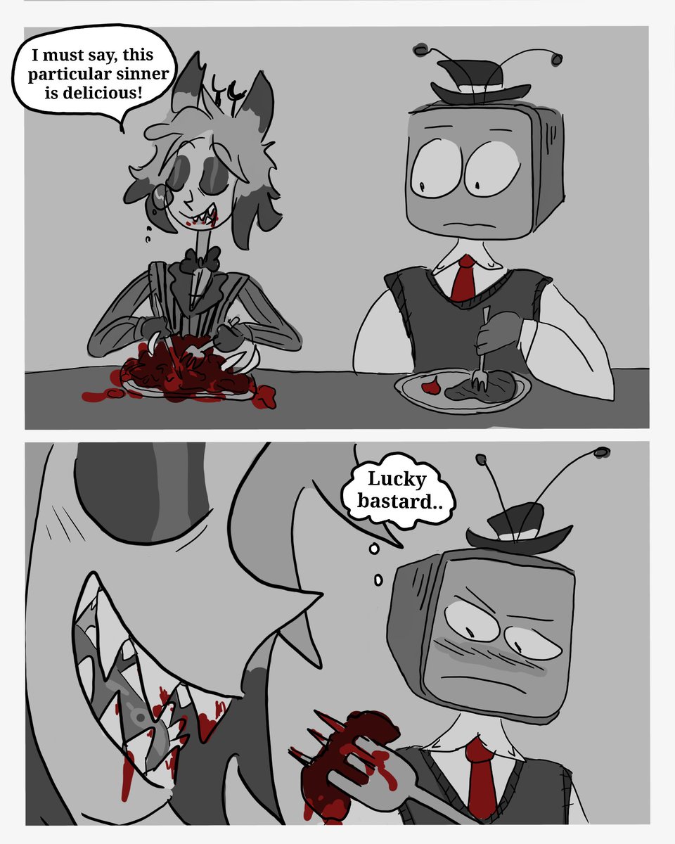 umoiranano's tweet photo. Day 1: CANNIBALISM

He's so jelly. #alvoxtober2026 #radiostatic #alvox https://t.co/FsjuwVflpu