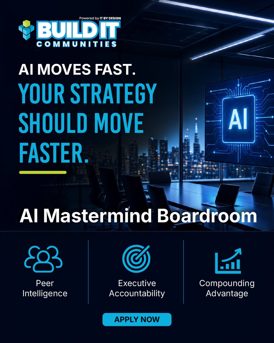 BuildIT_U's tweet photo. The AI Mastermind Boardroom gives MSP executives a standing forum to pressure-test strategy and turn AI opportunities into decisions. 10 executives per room, focused and candid.

Oct 19, Jersey City: https://t.co/hpkSFbQU9H

#AIMastermind #MSPLeadership https://t.co/JTUFcn9Umv