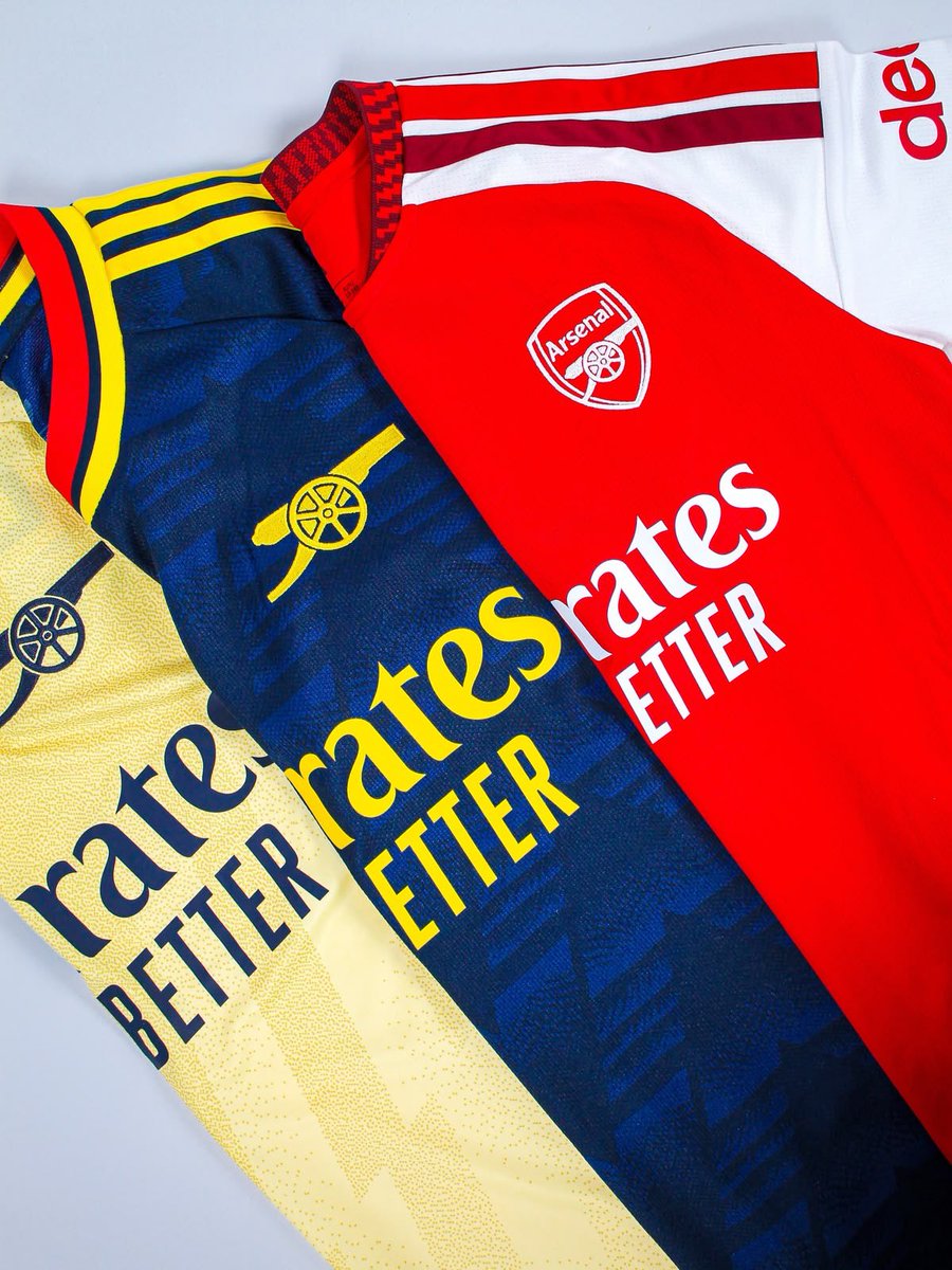 KAMPALACONFIDES's tweet photo. Arsenal FC 25/26 attire.

Home. Away. Third. Available Now. https://t.co/soj3htkRJc