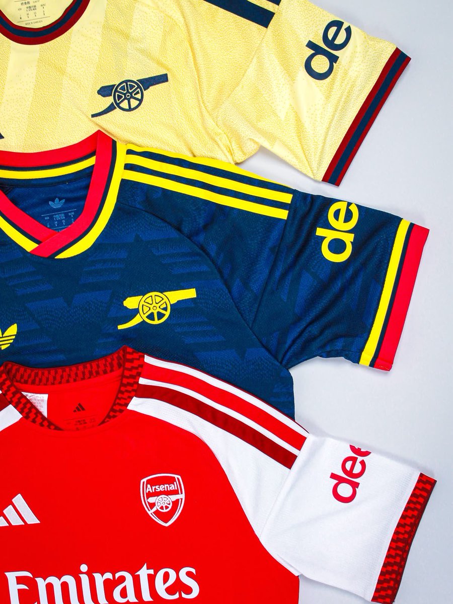 KAMPALACONFIDES's tweet photo. Arsenal FC 25/26 attire.

Home. Away. Third. Available Now. https://t.co/soj3htkRJc