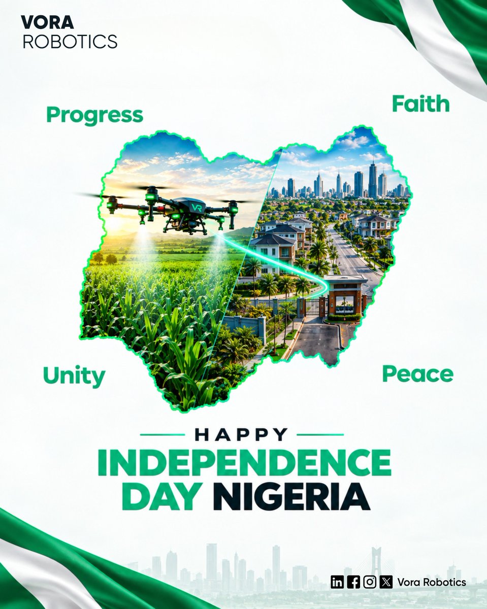VoraRobotics's tweet photo. Happy Independence Day, Nigeria! 

Today, we celebrate our journey, our people, and the values that continue to shape our nation.Progress, Faith, Unity,Peace.
At Vora Robotics, we believe in building a smarter future.
#VoraRobotics #HappyIndependence https://t.co/oA37tQBOKh