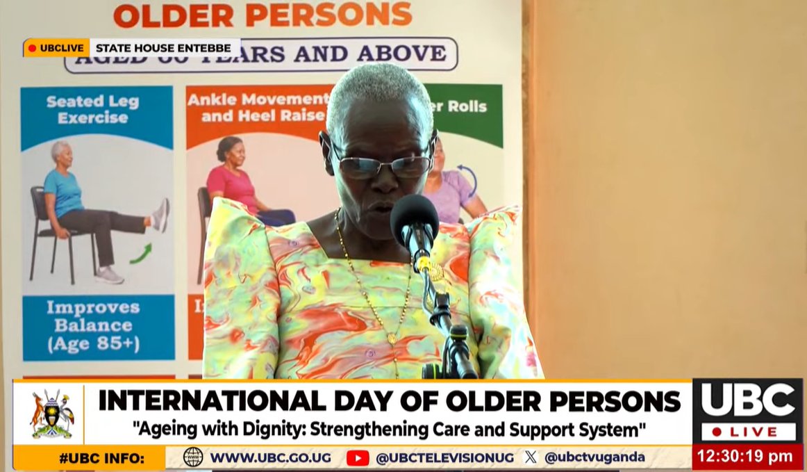 NCOPUganda's tweet photo. Ann Muhindo Bakazimbaga, Chairperson of the National Council for Older Persons, reads to the attendees at State House the commitments made during the last Annual General Meeting (AGM).

@Mglsd_UG
@Turya_osborn
@KagutaMuseveni
@StateHouseUg
#IDOP2026 https://t.co/jvdMtQ53Tq