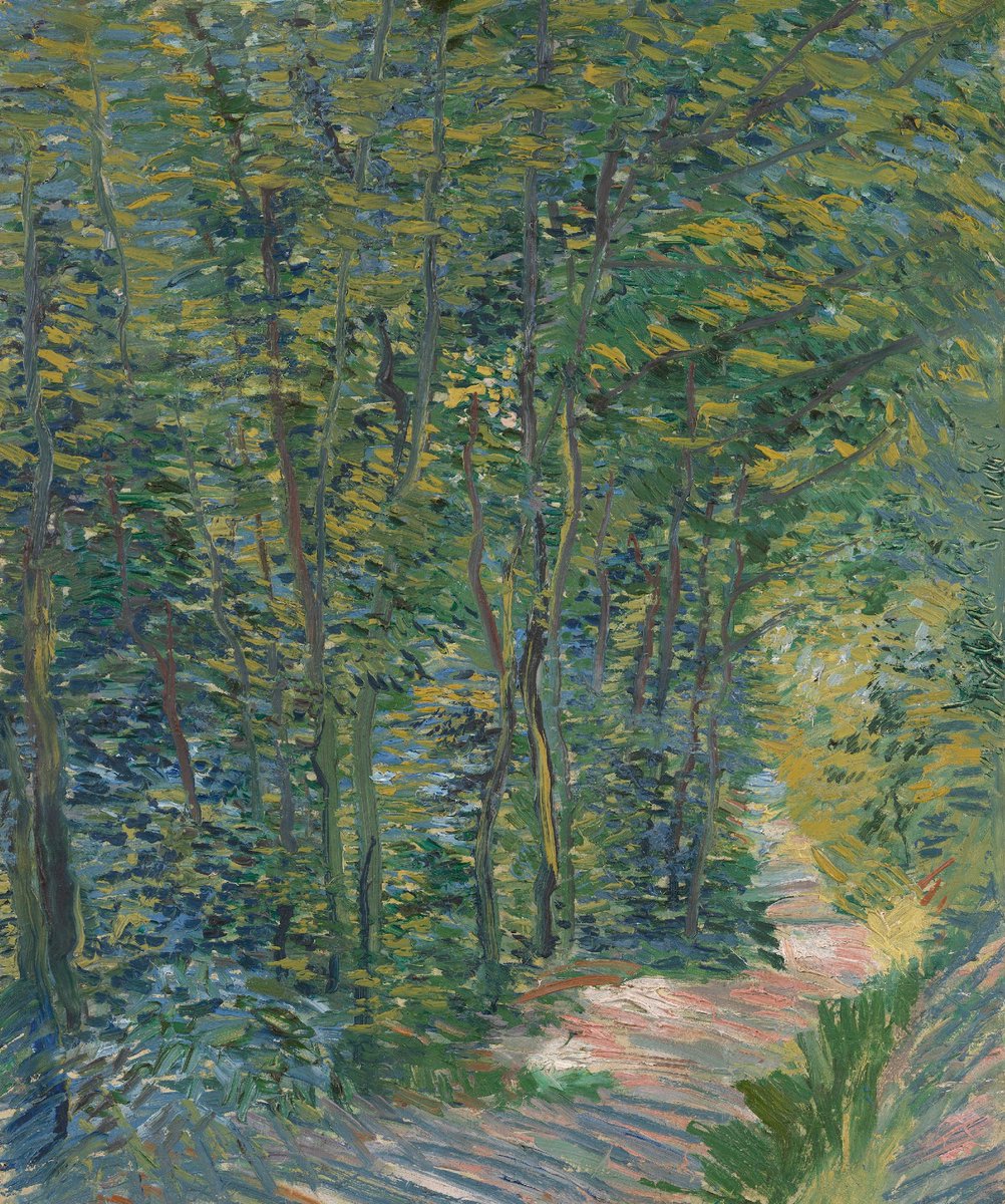 vangoghmuseum's tweet photo. Who needs a little break? 🌿
Let's wander through these woods for a moment, as Vincent saw them.

'Sometimes it's precisely those spots where one no longer feels anything of what's known as the civilized world ... sometimes it's precisely those spots that one needs to achieve calm.' Can you relate to what Vincent wrote? 

1 ‘Path in the Woods’, 1887 © Van Gogh Museum
2 ‘Trees’, 1887 © Van Gogh Museum
3 ‘Undergrowth’, 1887 © Van Gogh Museum
4 ‘Trees and Undergrowth’, 1887 © Van Gogh Museum
