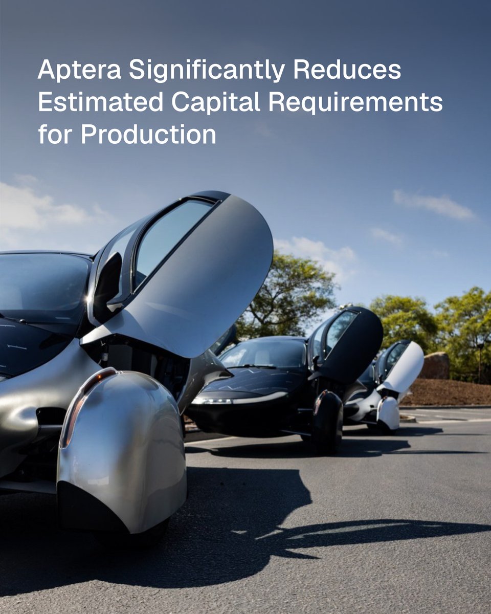 aptera_motors's tweet photo. A leaner path to production. ☀️

We now estimate approximately $25M to reach start of production, down from $40–45M previously, primarily reflecting the anticipated benefits of our partnership with Launch Design.

Learn more → https://t.co/WC5J5kJXoh https://t.co/xsmhdpO55E