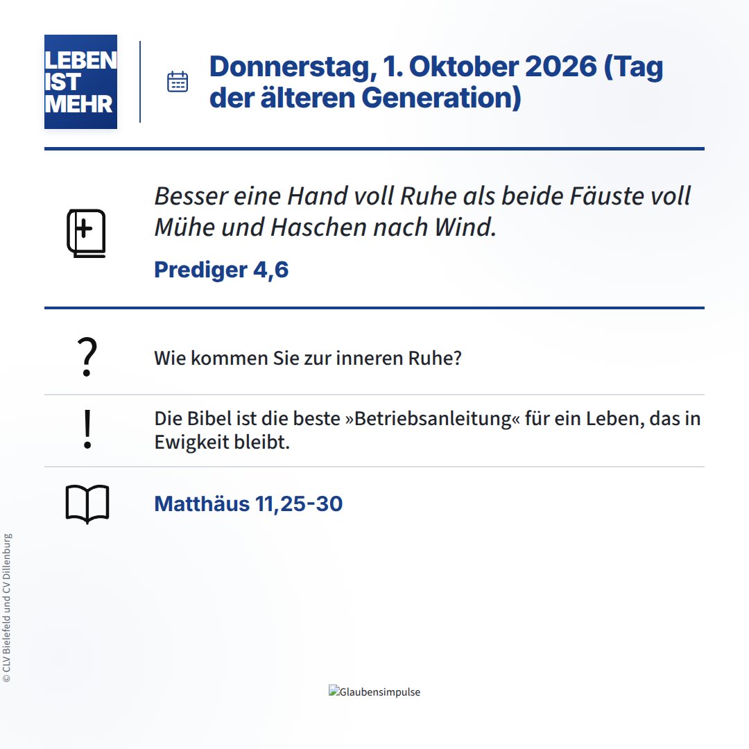 glaubensimpulse's tweet photo. LEBEN IST MEHR
Besser eine Hand voll Ruhe als beide Fäuste voll Mühe und Haschen nach Wind.
Prediger 4,6
#LebenIstMehr #Glaubensimpulse #Prediger46 #ZeitmitGott #Bibel #Andacht #Christlich #Glaube #Jesus https://t.co/8DdTmwiLHD