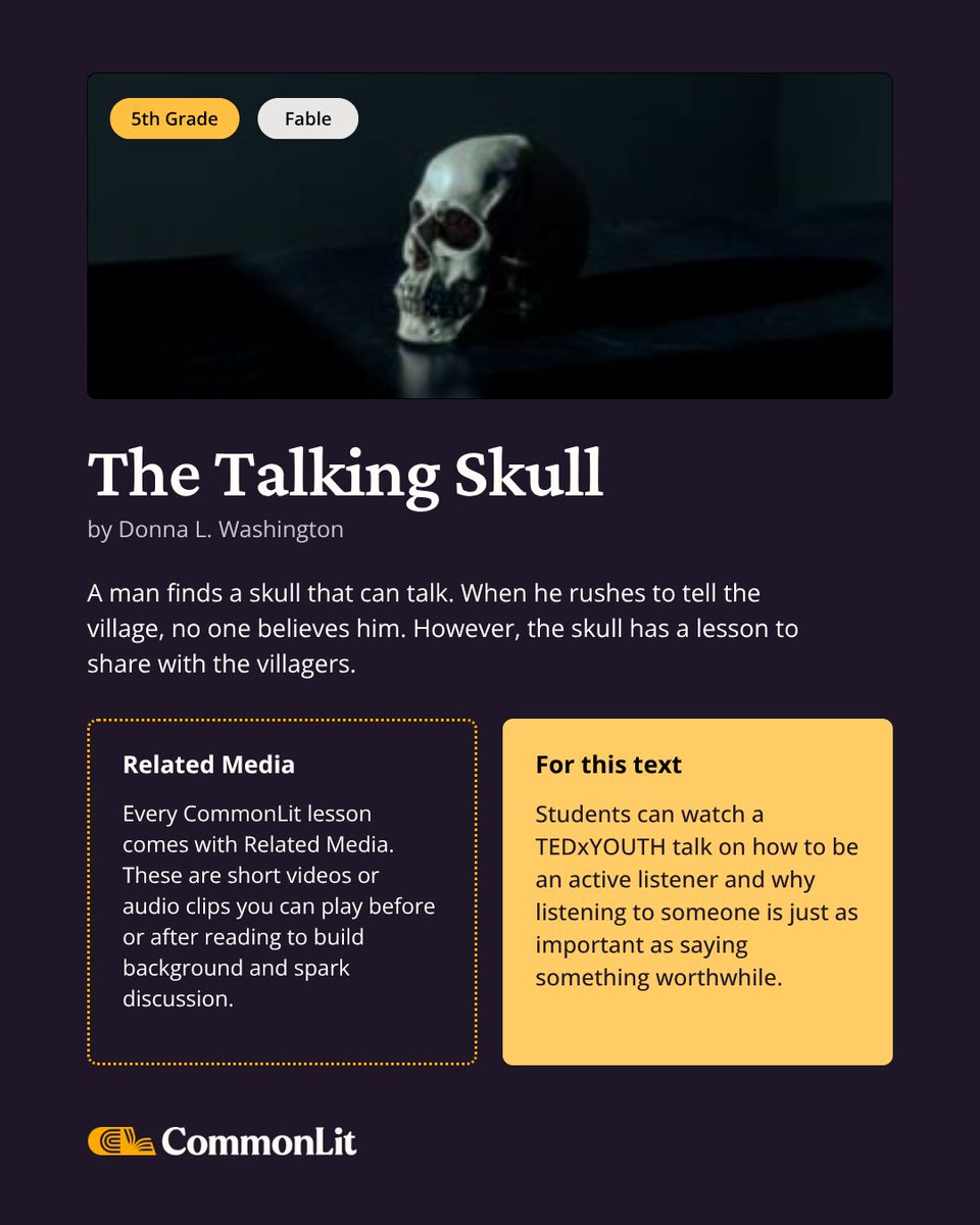CommonLit's tweet photo. Spooky stories are lurking in our library…👻 

Our October Text Collection is here with thrilling texts for grades 3-12. Swipe to see a few of our favorites and the free lesson features that come with every text.

Check out the full collection: https://t.co/boKepjtxqz 🎃 https://t.co/ln8Qa9Y0X6