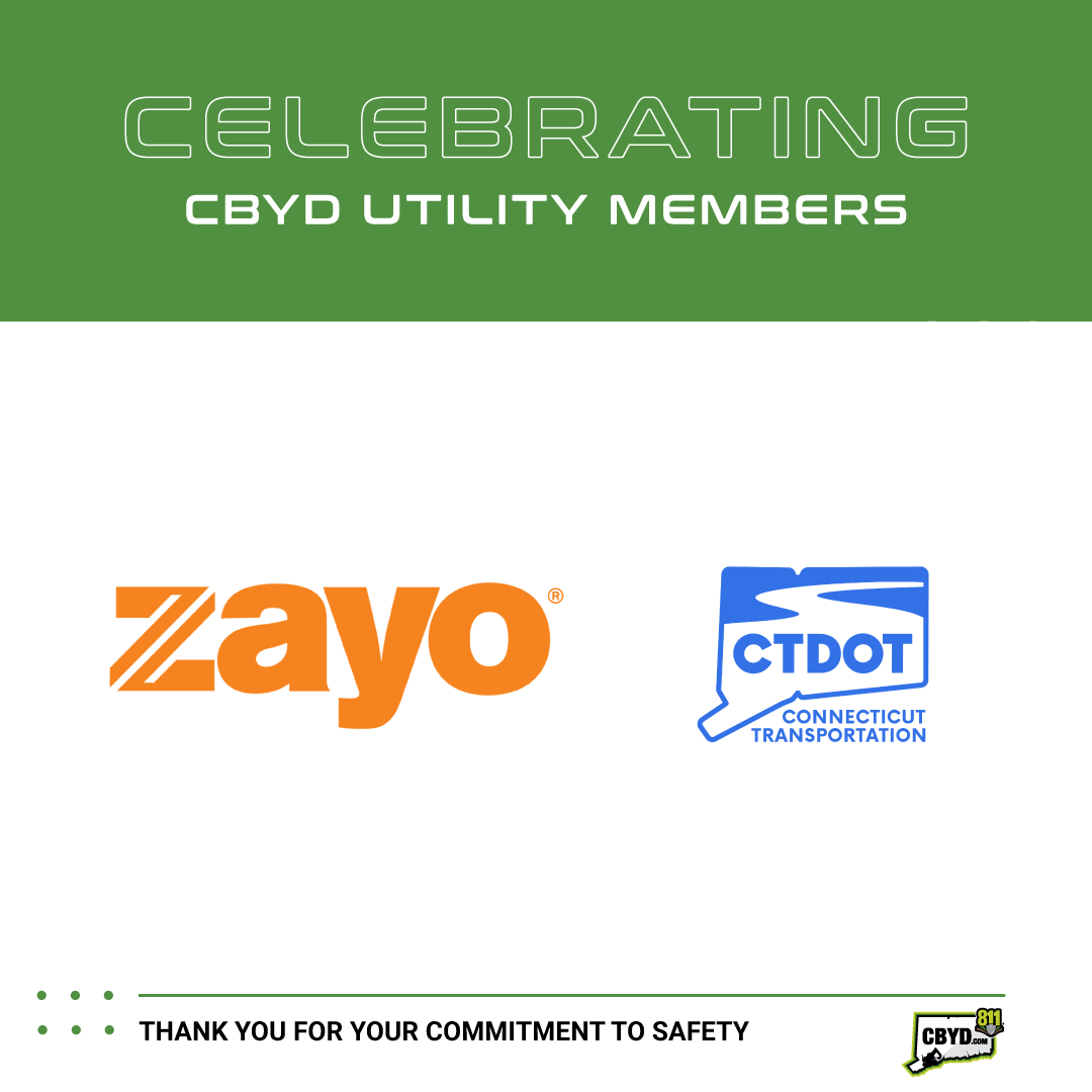 CBYD811's tweet photo. Thank you to Zayo and Connecticut DOT for supporting safe excavation practices as valued members of CBYD.
Keep spreading the word about 811!
#CallBeforeYouDig #SafeDigging https://t.co/j07INHmOgT