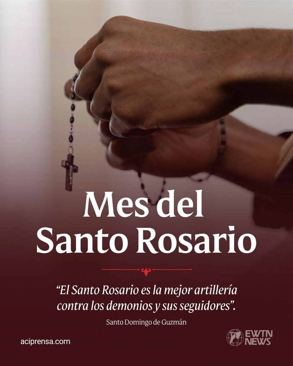 aciprensa's tweet photo. Cada 1 de octubre, la Iglesia inicia el mes del Santo Rosario, una oración mariana que invita a contemplar, junto a María, los principales momentos de la vida de Jesús. La tradición atribuye a Santo Domingo de Guzmán una especial difusión de esta devoción.  

El Rosario reúne la oración y la meditación de los misterios gozosos, dolorosos, gloriosos y luminosos. San Juan Pablo II, quien lo llamaba su “oración predilecta”, incorporó los misterios luminosos, centrados en la vida pública de Cristo.  

Este año, el Papa León XIV pidió a los fieles rezar el Santo Rosario durante octubre por el fin de las guerras y la paz entre los pueblos. El Santo Padre se unirá también a cientos de niños en el Vaticano para rezar por esta intención.  

Lee la noticia completa: 
👉 https://t.co/PEWlRjs9ho
