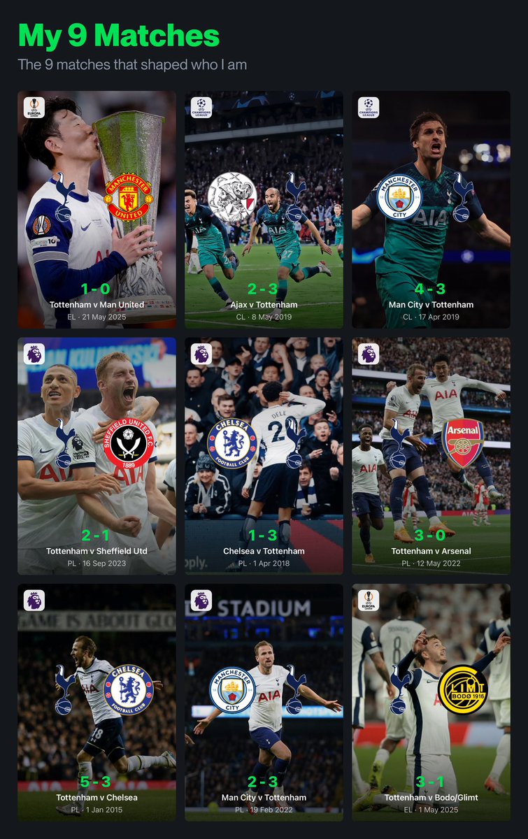 xAlexTHFC's tweet photo. Here are 9 of my favourite ever Tottenham games 

Have I missed out any obvious ones? 🫣 https://t.co/9dFIh9DDQt