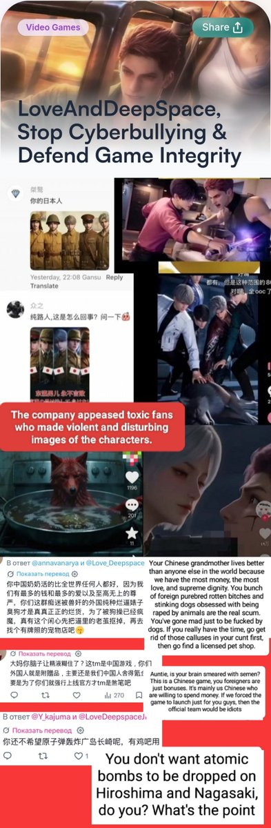 peace_zerial's tweet photo. Happy National Day to China. It's been remarkable to see Chinese culture and creativity reach audiences worldwide. Wishing the nation a joyful celebration.🇨🇳

As a global player of Chinese games, I want to raise a concern that I believe is relevant to China's image abroad. Love and Deepspace (《恋与深空》), developed by Papergames, is one of China's most successful mobile game exports, with millions of players worldwide. However, its handling of global players has been troubling.

For over three months, the company has ignored international players' concerns, including requests to reinstate a fully developed character, Valko, who was cancelled days before release after domestic backlash. The company has condoned cyberbullying in its community, failed to protect its own creative work, and censored female players who spoke up. One female player in China almost attempted suicide after facing severe harassment, and the company reportedly dismissed it as a rumor.

There is also a serious minor safety issue. The game contains sexualized content, yet it is rated 12+ in many countries with inadequate age verification. China's own CCTV has reported on this issue twice, yet Papergames has done nothing to rectify it. 
These actions do not reflect the values of respect and fairness that China's cultural export seeks to promote. They risk damaging the trust that global players have placed in Chinese games. 

I hope the relevant authorities will look into this matter and encourage Papergames to address these concerns, uphold the values of cultural exchange, and protect the reputation of Chinese gaming abroad. Reinstating Valko would be a meaningful first step, as it would demonstrate that the company values its global players, protects its own creative work, and refuses to bow to bullies. It would also help restore trust and show that Chinese gaming stands for fairness and integrity.

#PapergamesCondonesCyberbullying
#PapergamesRuinsCNgaming 
#叠纸破坏中国形象