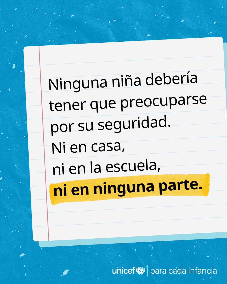 unicefenespanol's tweet photo. Las niñas no deberían tener miedo de ocupar un espacio.
Tienen derecho a aprender, alzar la voz y perseguir sus sueños.
En casa. En la escuela. En la universidad. En todas partes.
Todos los espacios deben ser seguros para las niñas y mujeres. Sin excepciones. https://t.co/Sfa4cUmWM2