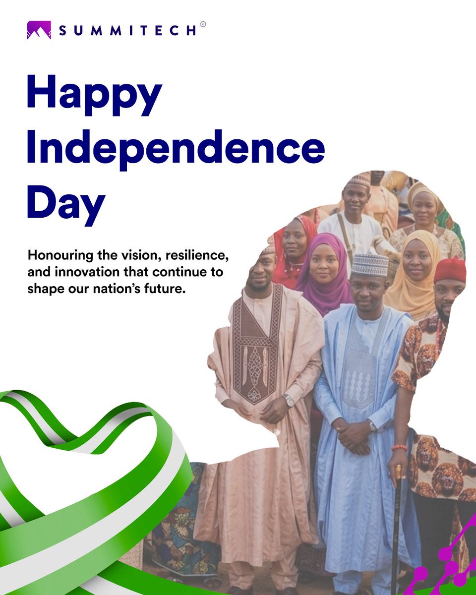 SummitechIO's tweet photo. Happy Independence Day, Nigeria.

Today, we celebrate the vision, resilience, creativity, and innovation that continue to shape our nation. May we keep building a future driven by progress, unity, and endless possibilities.

Here’s to a stronger and brighter Nigeria. https://t.co/R6WDMlte8F