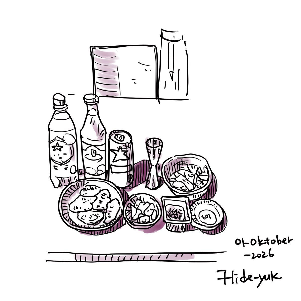 hidebosan's tweet photo. latihan. makan malam pada hari ini. 今日の夕食。 #sketsapen #pensketch  #sketch #clipstudio #makanan https://t.co/oKr1oYdi7s