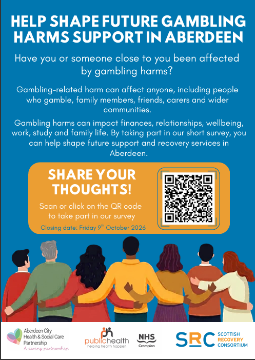 NHSGrampian's tweet photo. #Aberdeen #NHSGrampian #PublicHealth #GamblingAwareness #CommunitySupport #MentalHealth #Wellbeing #SupportServices #Survey #HaveYourSay #HealthAndWellbeing #Scotland https://t.co/UWAtyAZ1NM