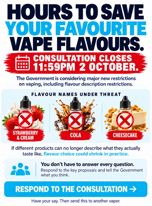 NNAlliance's tweet photo. We agree with @WeVapeUK that consumers should respond to the government consultation which closes tonight. Please read our briefing and get your submission in before midnight. https://t.co/L73SIG6F07 https://t.co/QRvrWnGx0X