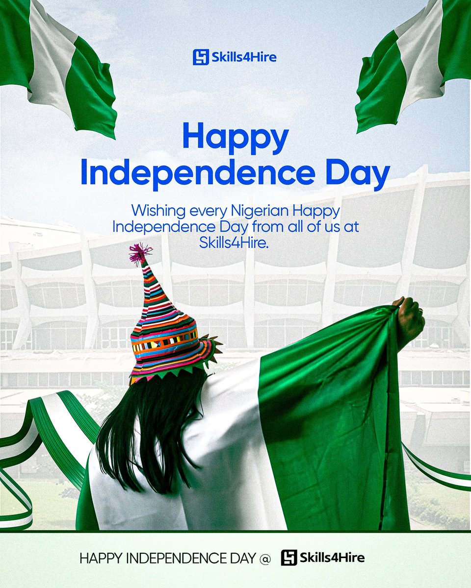skills4hire's tweet photo. 🇳🇬 Happy Independence Day, Nigeria!

Today, we celebrate the strength, creativity, resilience, and talent that make Nigeria unique.

Here’s to a Nigeria where every skill is seen, valued, and connected to opportunity.

From all of us at Skills4Hire, Happy Independence Day! 🇳🇬 https://t.co/FlqkqmlnW1