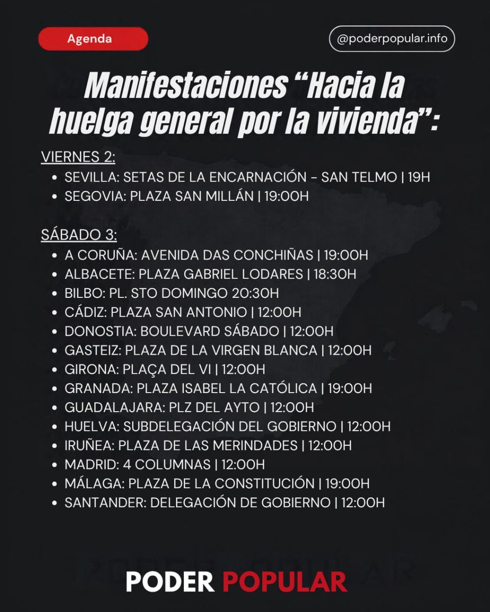 PoderPopularWeb's tweet photo. 🗣 Las movilizaciones por la vivienda de extienden a más de 30 ciudades bajo el lema: "𝐇𝐚𝐜𝐢𝐚 𝐥𝐚 𝐡𝐮𝐞𝐥𝐠𝐚 𝐠𝐞𝐧𝐞𝐫𝐚𝐥" se extienden por todo el Estado.

📰Noticia completa: https://t.co/GBmjokxNty https://t.co/snr6mKhSaz