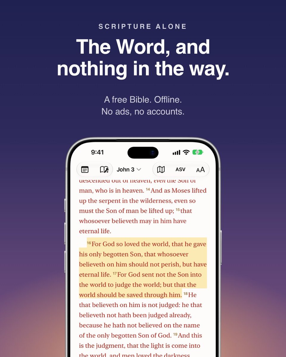 apps_by_blaine's tweet photo. Scripture Alone is a free, open-source Bible app. The ASV, BSB and KJV are fully offline, with search, highlights, notes, study commentary and maps. No ads, no trackers, no accounts.

Scripture Alone: https://t.co/W65uf6chEZ
#bible #faith https://t.co/IySgEZaxAJ