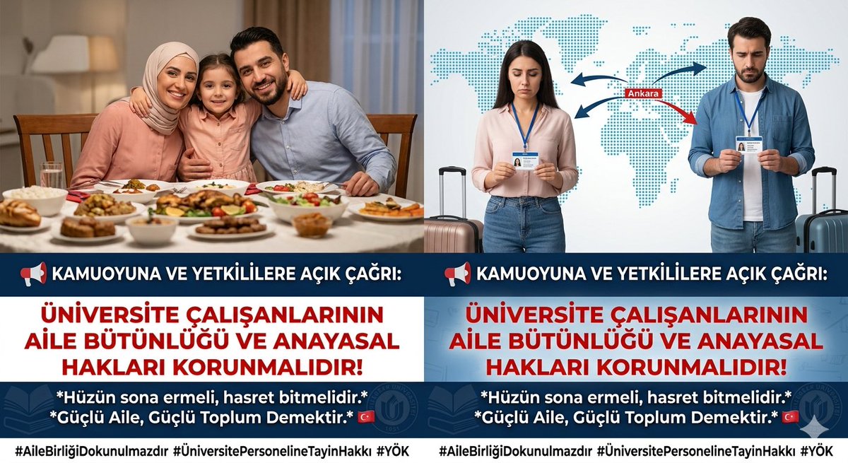 ERSNATLI5834's tweet photo. SAYIN CUMHURBAŞKANIM @RTErdogan 
45 YILDIR ÜNİVERSİTE İDARİ PERSONELİNİN YER DEĞİŞTİRME HAKKINI DÜZENLEYEN KAPSAMLI BİR MERKEZİ TAYİN YÖNETMELİĞİ BULUNMUYOR!

Anayasa’nın 41. maddesi devlete aile bütünlüğünü koruma sorumluluğu yüklerken binlerce üniversite memuru eşinden ve çocuklarından ayrı yaşamak zorunda kalıyor.
 
#UnvBecayisDegilZulüm 
#YardımcıHizmetlerSınıfı #ÜniversiteMerkezîTayin