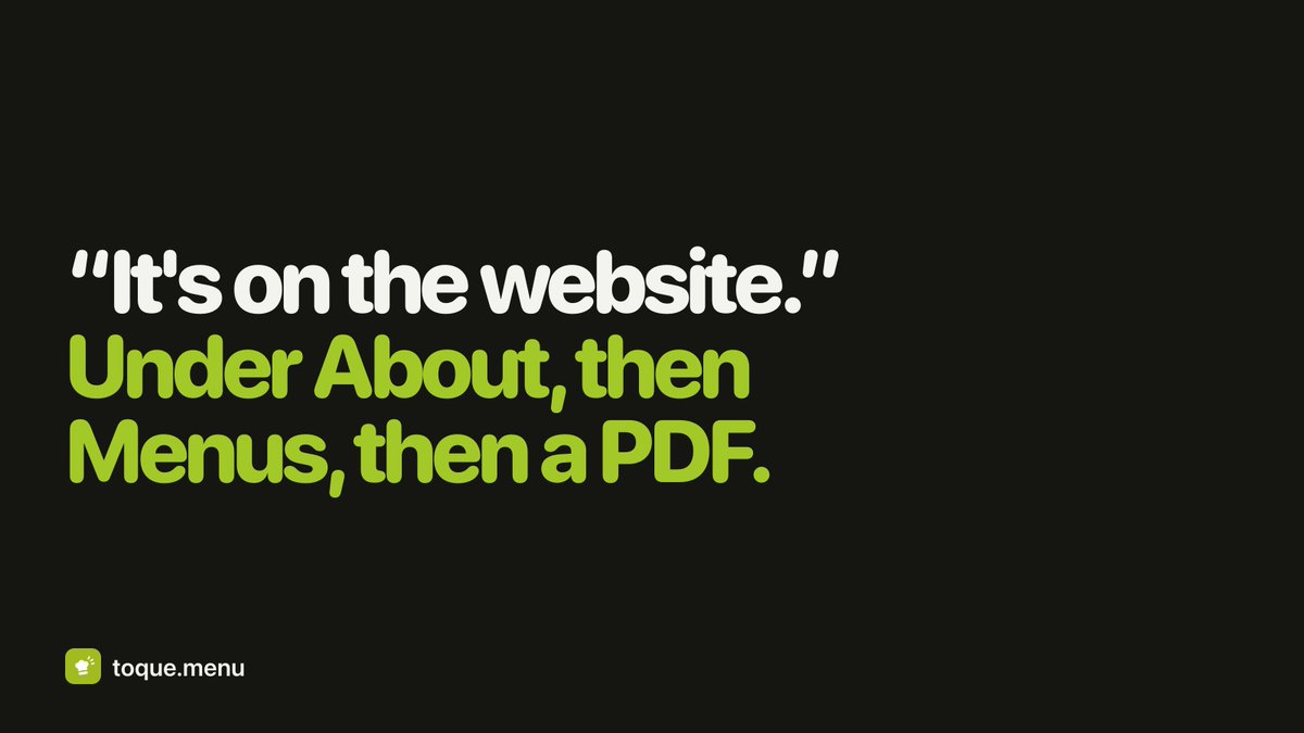 ToqueMenu's tweet photo. "It's on the website."

It is. Under About, then Menus, then Dinner, then a PDF that opens in a new tab. Which is why they asked. https://t.co/F6kYvng0pD