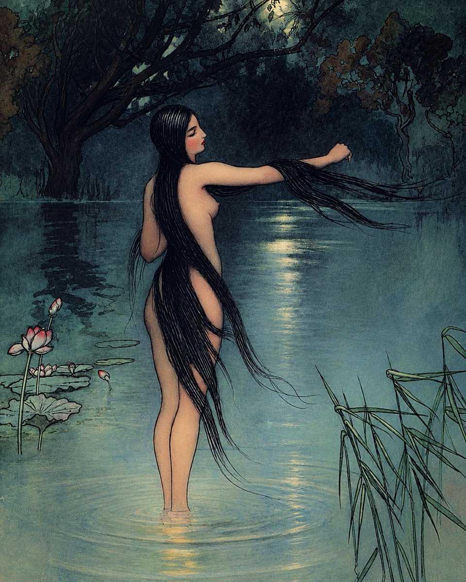 AlexandraSoro's tweet photo. "The Brahman’s Wife at the Tank" (1912) 
By Warwick Goble. (1862–1943) 🖌️🌹
British illustrator. https://t.co/5ZyYuJdkI9
