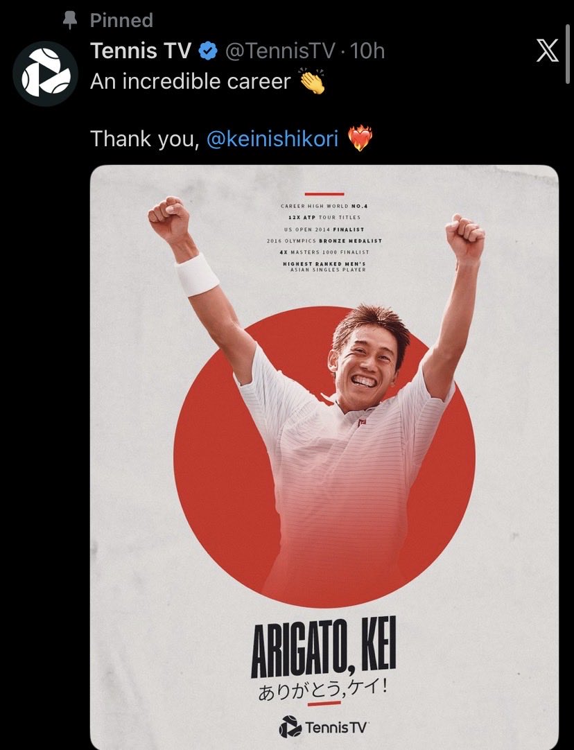 unforcederrorss's tweet photo. ATP公式にピン留めされ
TTVにピン留めされ
こんな日本人はもう一生現れないだろうな

Love you forever, Kei https://t.co/hJCEvHuat1