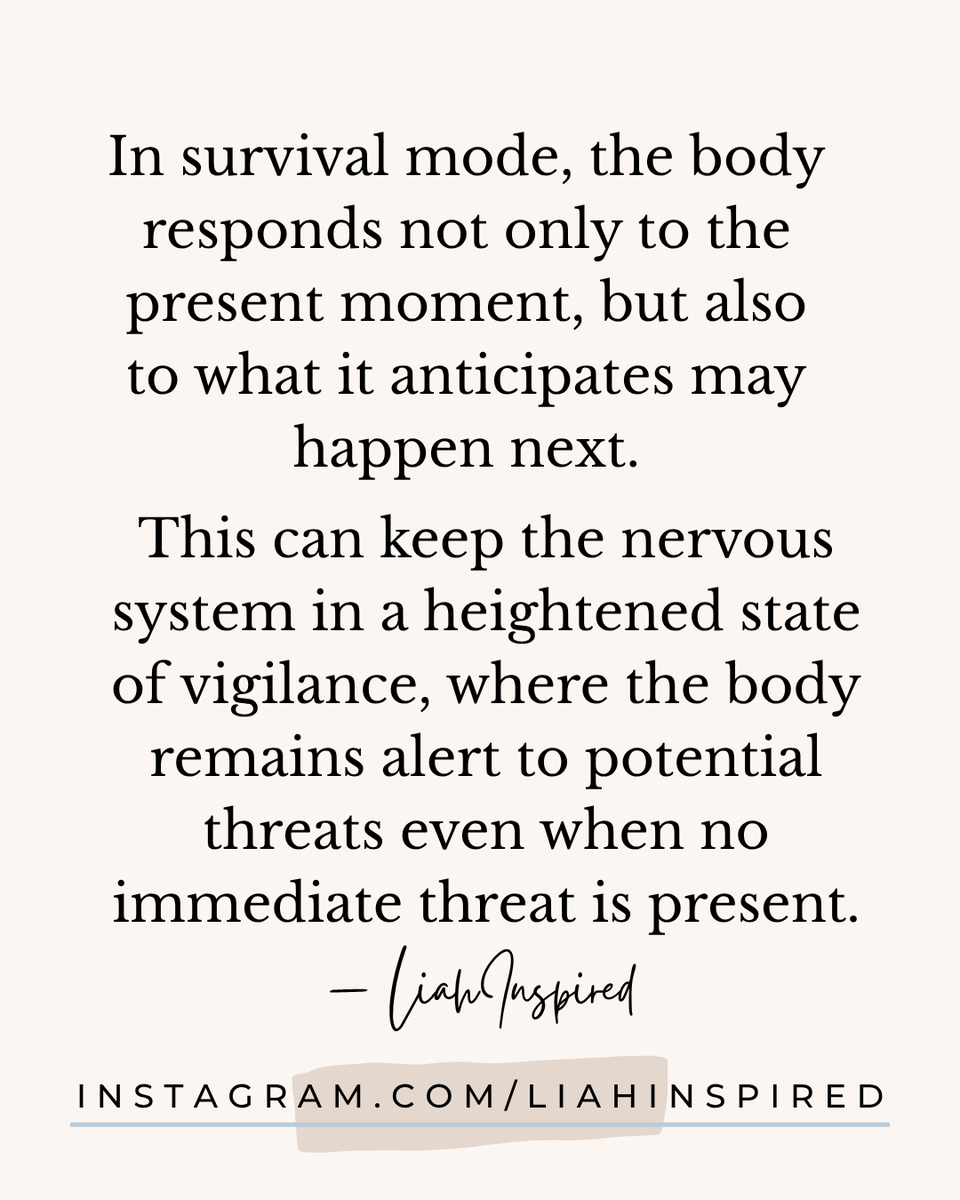 TheLiahInspired's tweet photo. ✨Survival mode refers to a condition in which the nervous system focuses mainly on protection, threat detection, and ensuring safety.

• In survival mode, the body responds not only to the present moment, but also to what it anticipates may happen next. https://t.co/sKwNBSx2VV