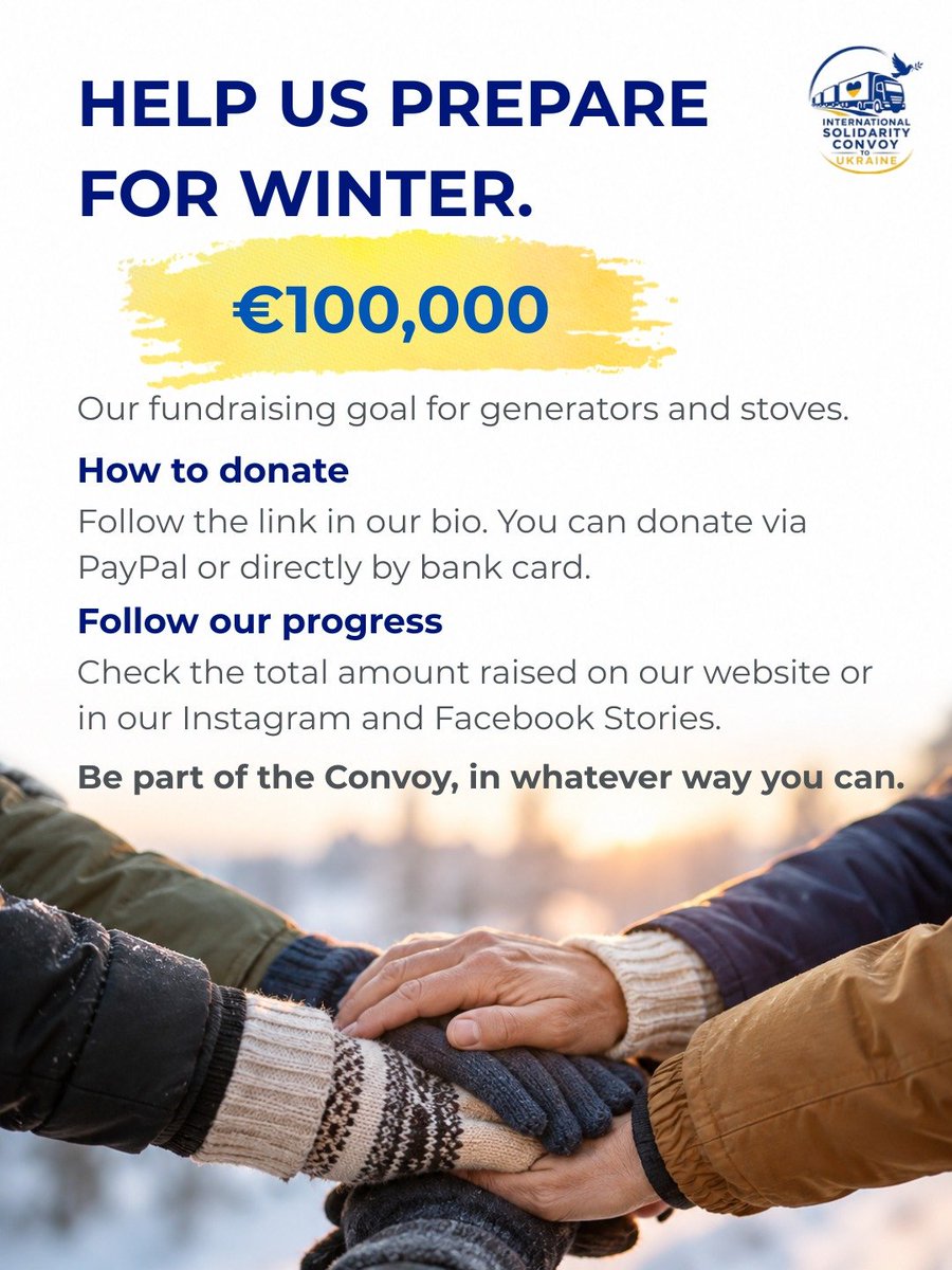 convoyua's tweet photo. 1/

Generators and stoves for Ukraine: our winter fundraising campaign 🇺🇦
Another winter is approaching Ukraine, and for many communities, the cold brings more than the usual challenges of the season. https://t.co/3sUsN3UXEh