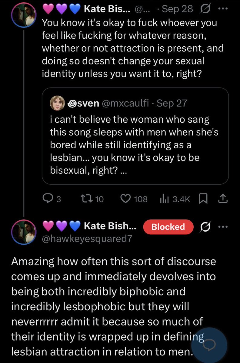 ashiikaru's tweet photo. You are the predatory queer woman in question. You literally believe lesbians can be attracted to men, fuck men for fun, make exceptions for men, and you said you find it sexy to write fictional lesbian characters having sex with men. So, of course you’re defending King Princess. https://t.co/qL855uNVGk