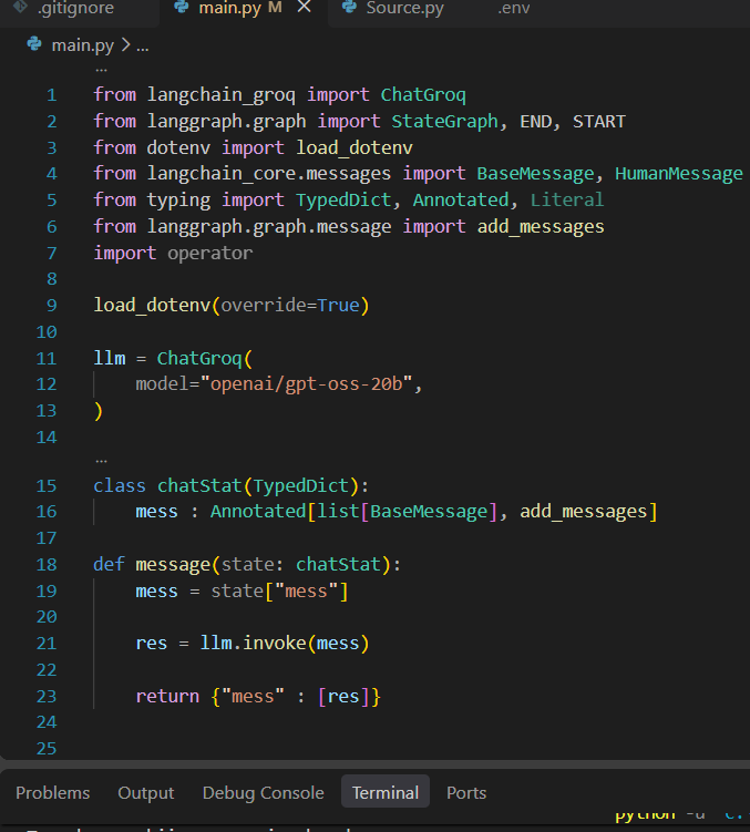 1500mcg's tweet photo. Made the inital version of the chatbot. Currently it has no any memory of its own, so can't remember previous chats. Adding the memory will be the next step
#GenAI #AI #LangGraph #Python #AIML https://t.co/JHBJeiTuJQ
