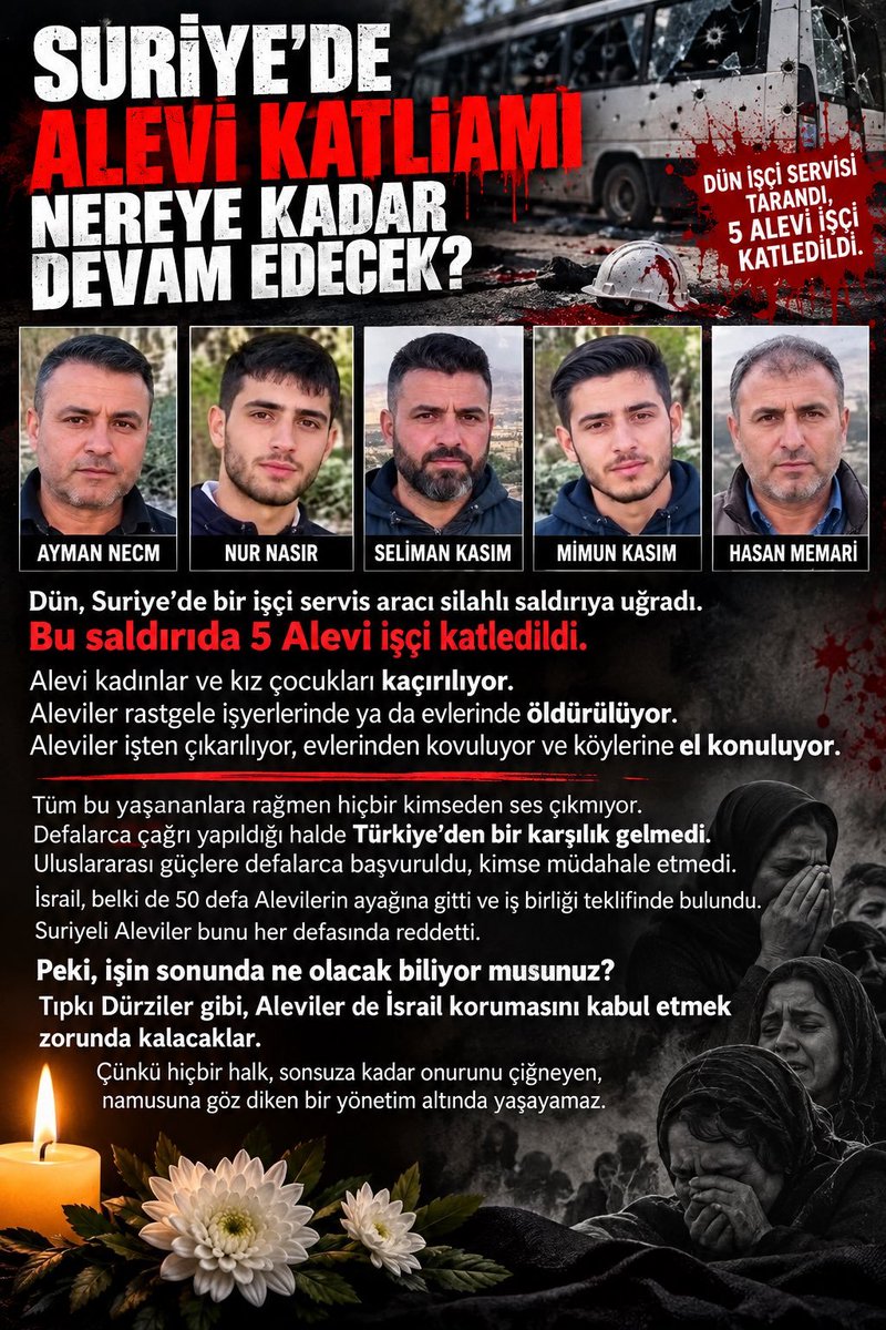 huseyinedemir1's tweet photo. Suriye’de Alevilere yönelik katliamlar nereye kadar devam edecek?

@UNHumanRights @volker_turk @UNOSAPG @UN @UNinSyria
@amnesty @hrw @FrontLineHRD @LemkinInstitute @P4HR
@USUN @UKUN_NewYork @franceonu @Chinamission2un @RussiaUN

#StopAlawiteGenocideInSyria https://t.co/9NdIq3tZjt